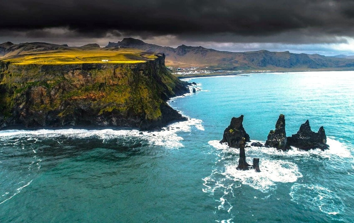 Reynisdrangar Black Sand Rocky Shore Cliffs Coast Iceland