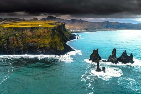 Reynisdrangar Black Sand Rocky Shore Cliffs Coast Iceland